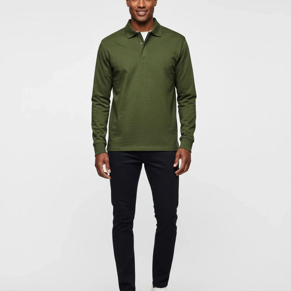 Leo | Polo pour Homme Manches Longues Coupe Classique Boutonné - Bleu