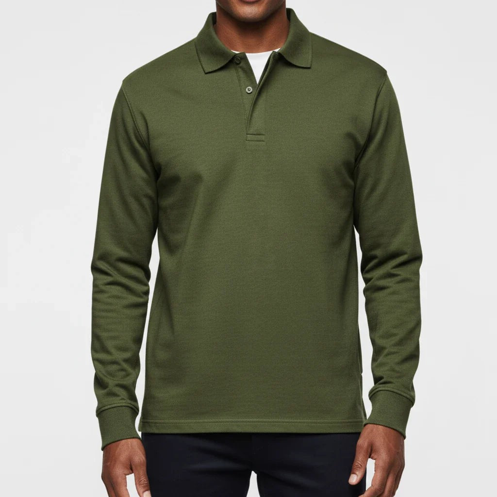 Leo | Polo pour Homme Manches Longues Coupe Classique Boutonné - Vert