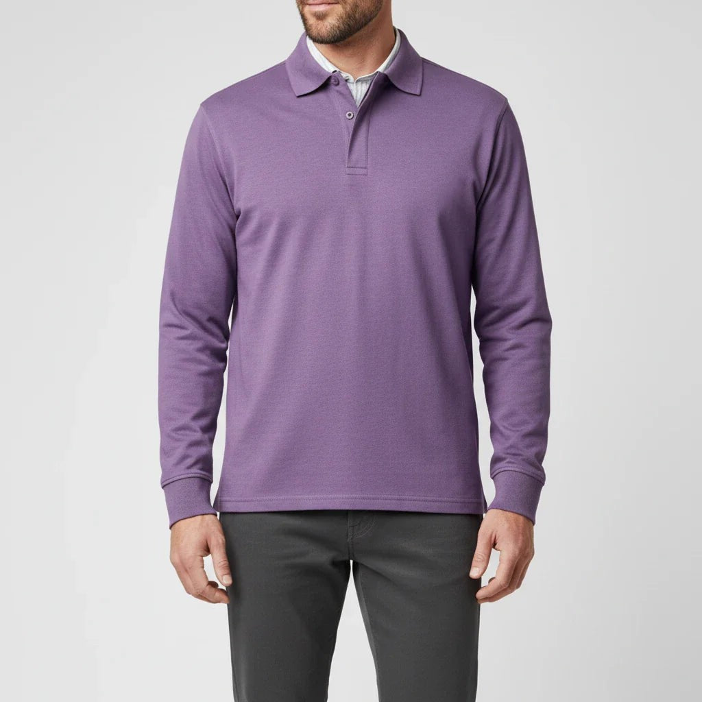 Leo | Polo pour Homme Manches Longues Coupe Classique Boutonné - Violet