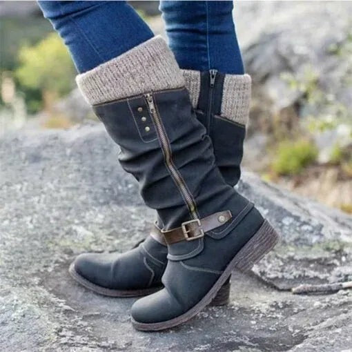 Leo | Pour Femme Bottes de Marche simili-cuir Semelle Orthopédique - Noir