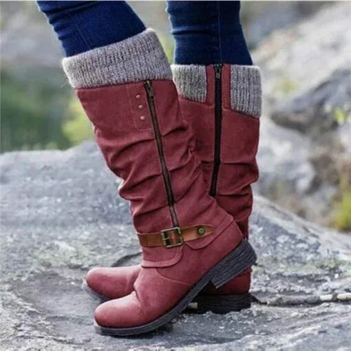 Leo | Pour Femme Bottes de Marche simili-cuir Semelle Orthopédique - Rouge