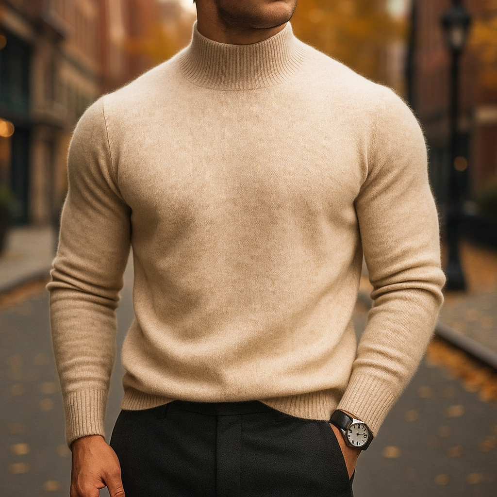 Leo | Pull Homme Col Semi-Montant Maille Fine Coupe Moderne - Abricot