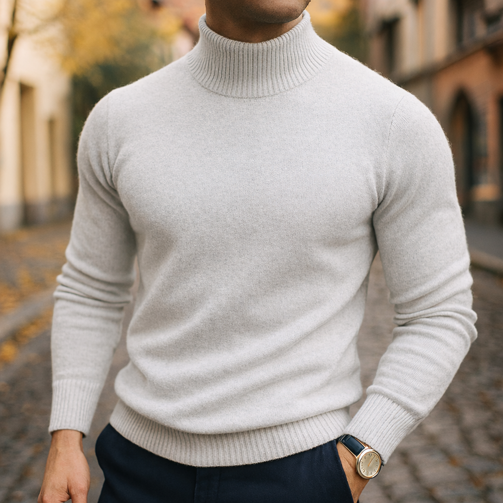 Leo | Pull Homme Col Semi-Montant Maille Fine Coupe Moderne - Blanc