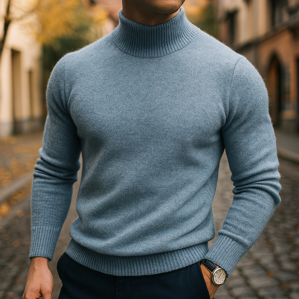 Leo | Pull Homme Col Semi-Montant Maille Fine Coupe Moderne - Bleu