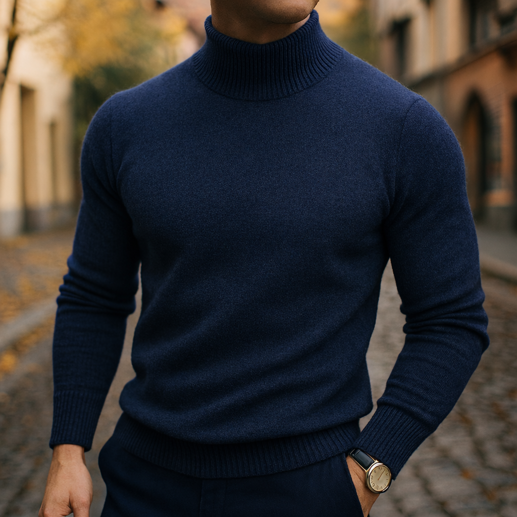 Leo | Pull Homme Col Semi-Montant Maille Fine Coupe Moderne - Bleu Marine