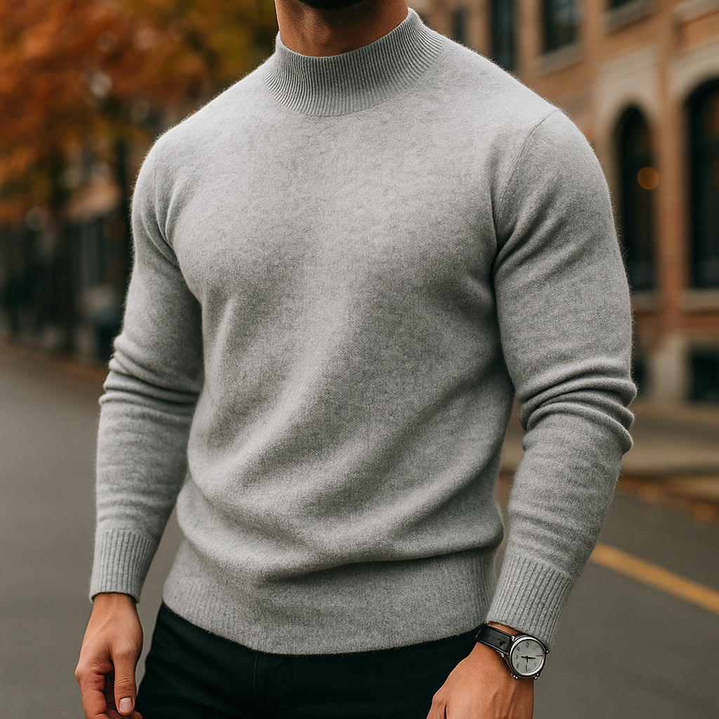 Leo | Pull Homme Col Semi-Montant Maille Fine Coupe Moderne - Gris Clair