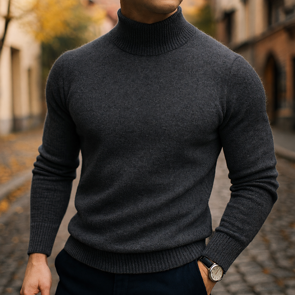 Leo | Pull Homme Col Semi-Montant Maille Fine Coupe Moderne - Gris Foncé