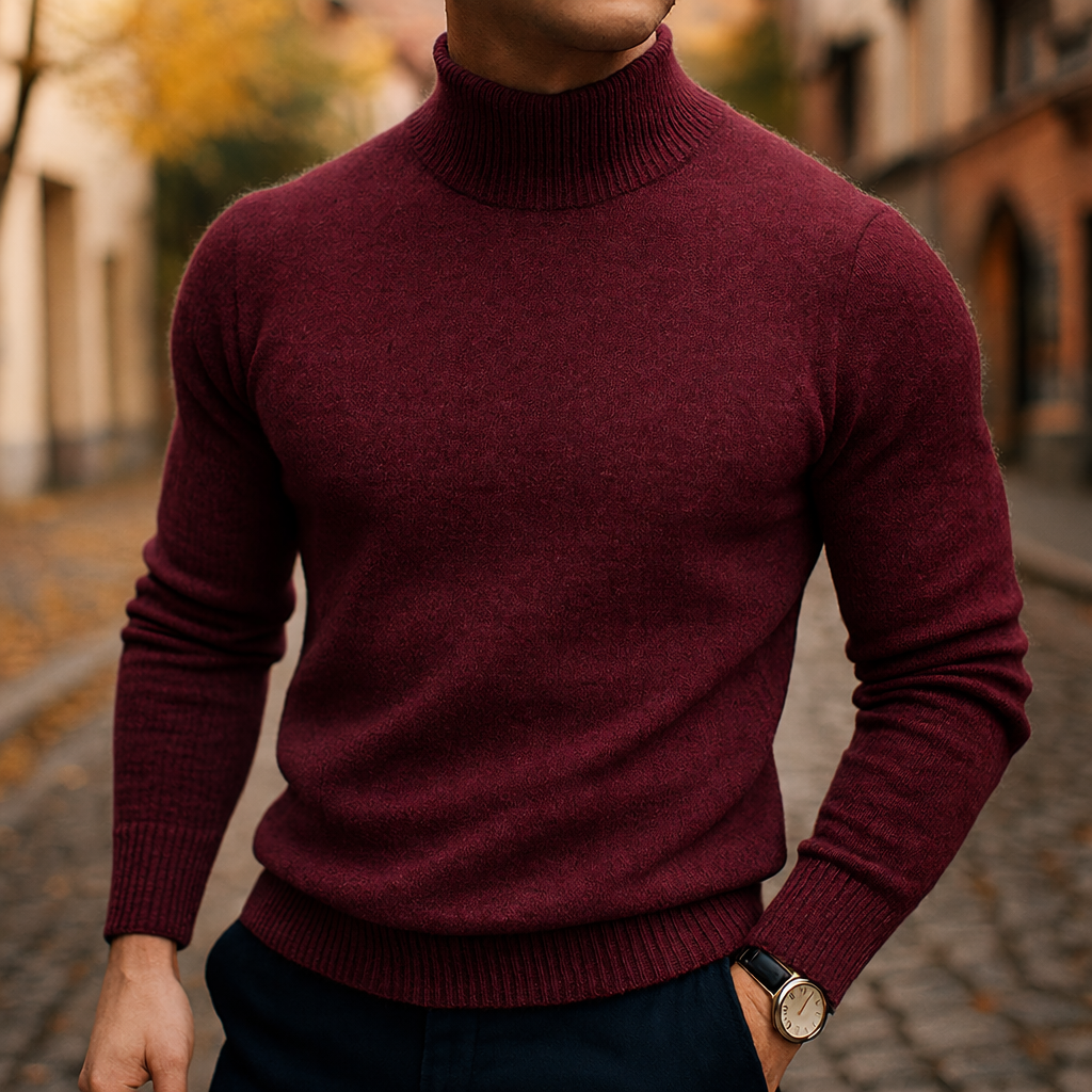 Leo | Pull Homme Col Semi-Montant Maille Fine Coupe Moderne - Rouge