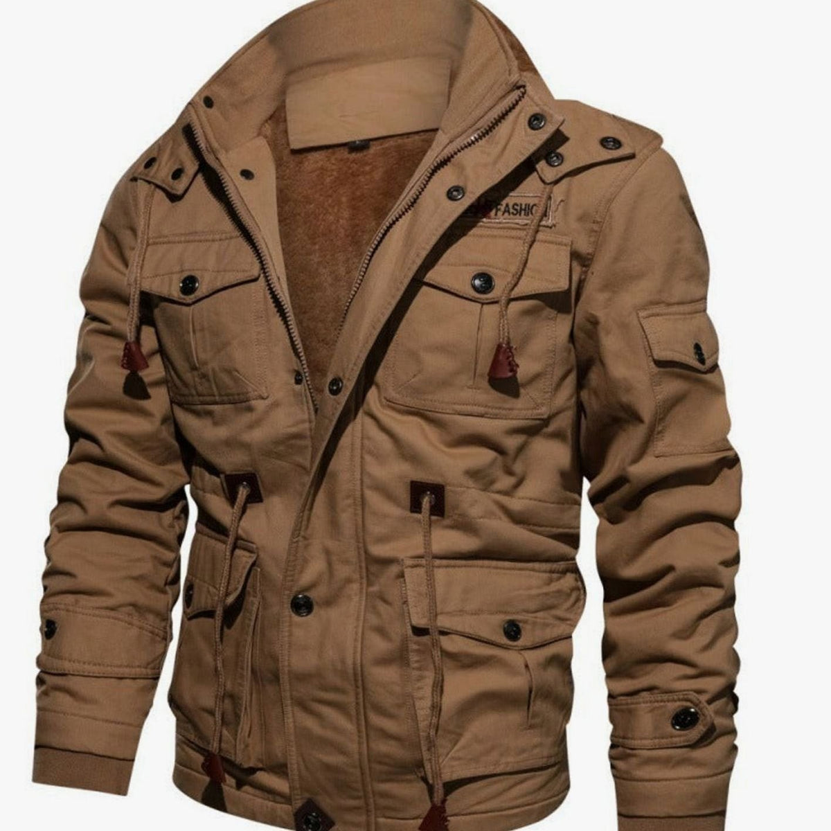Leo | Veste d'Hiver pour Homme Doublure Polaire Coupe Cargo Col Montant - Kaki