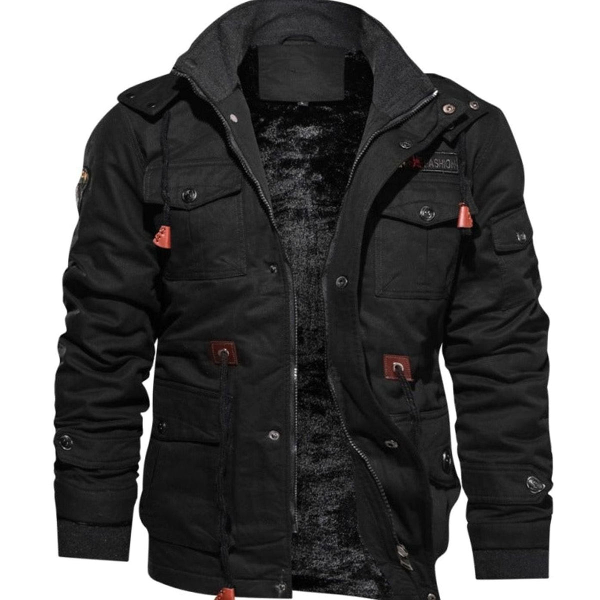 Leo | Veste d'Hiver pour Homme Doublure Polaire Coupe Cargo Col Montant - Noir