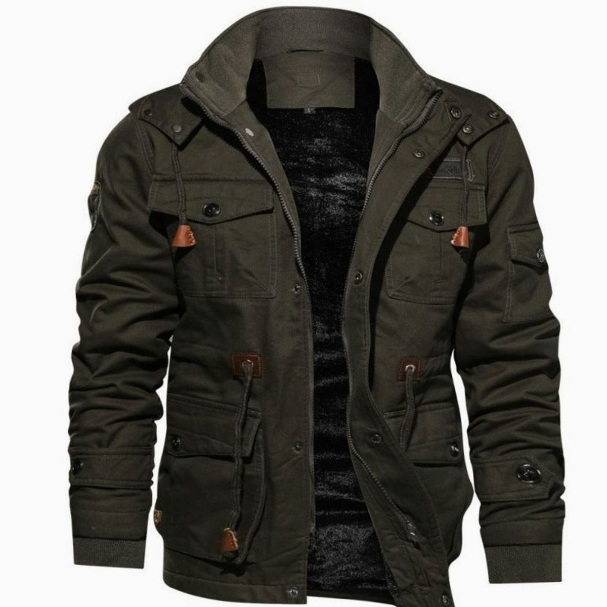 Leo | Veste d'Hiver pour Homme Doublure Polaire Coupe Cargo Col Montant - Vert