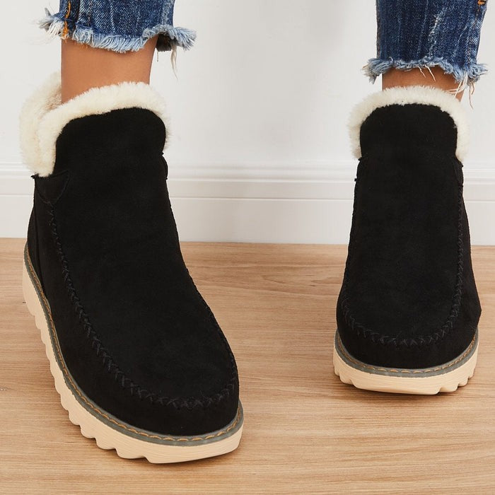 Lina | Bottines Femme Enfiler Plateau Coutures Apparentes - Kaki