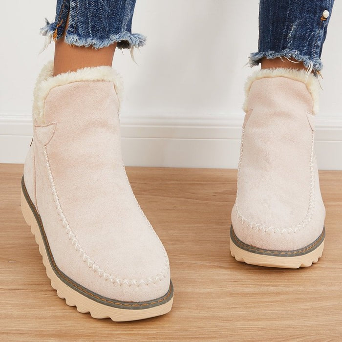 Lina | Bottines Femme Enfiler Plateau Coutures Apparentes - Kaki