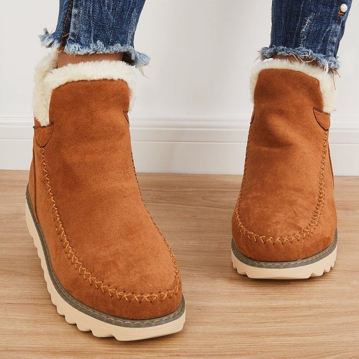Lina | Bottines Femme Enfiler Plateau Coutures Apparentes - Kaki