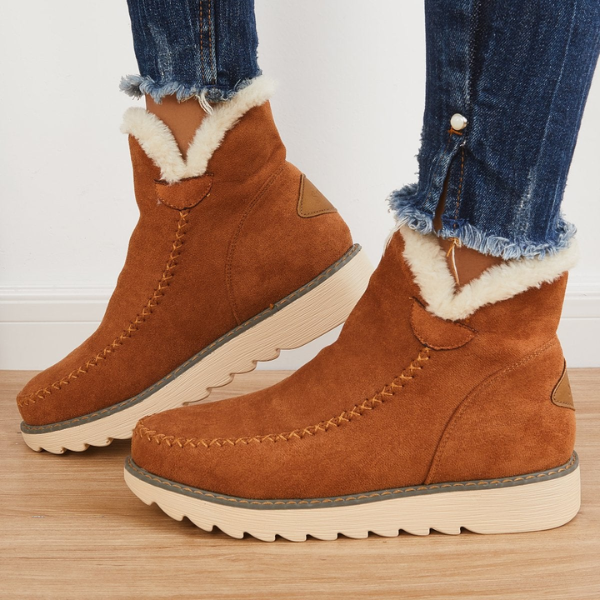 Lina | Bottines Femme Enfiler Plateau Coutures Apparentes - Marron