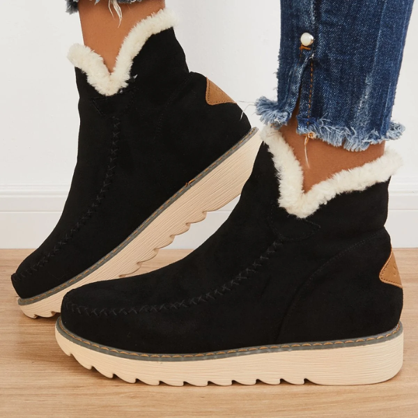 Lina | Bottines Femme Enfiler Plateau Coutures Apparentes - Noir