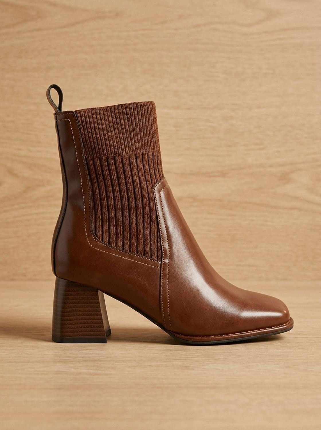 Lina | Bottines Femme Talon Bloc Tige Tricotée Enfiler - Noir
