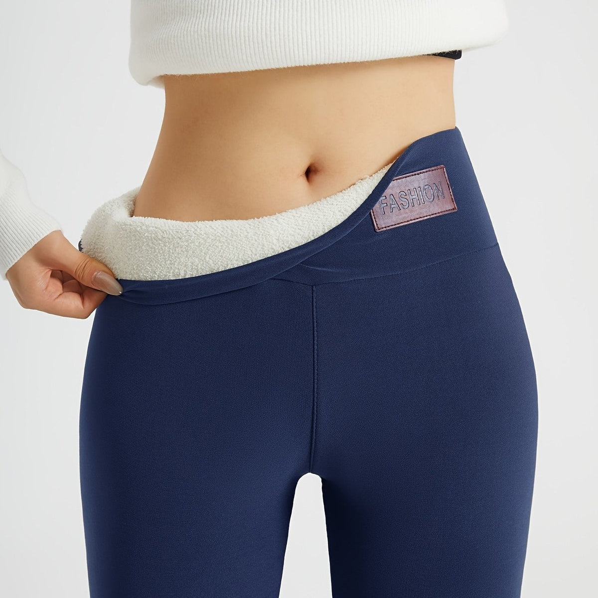 Lina | Legging Thermique Femme Doublé Polaire Taille Haute Stretch - Bleu Marine