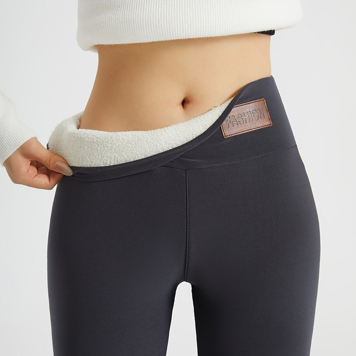 Lina | Legging Thermique Femme Doublé Polaire Taille Haute Stretch - Gris Foncé
