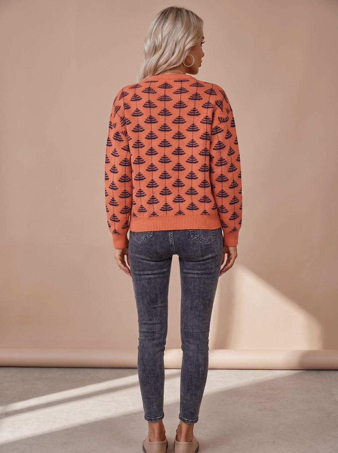 Lina | Pull de noël Femme Coupe Ample Motif Sapin Tricot Col Rond - Marron