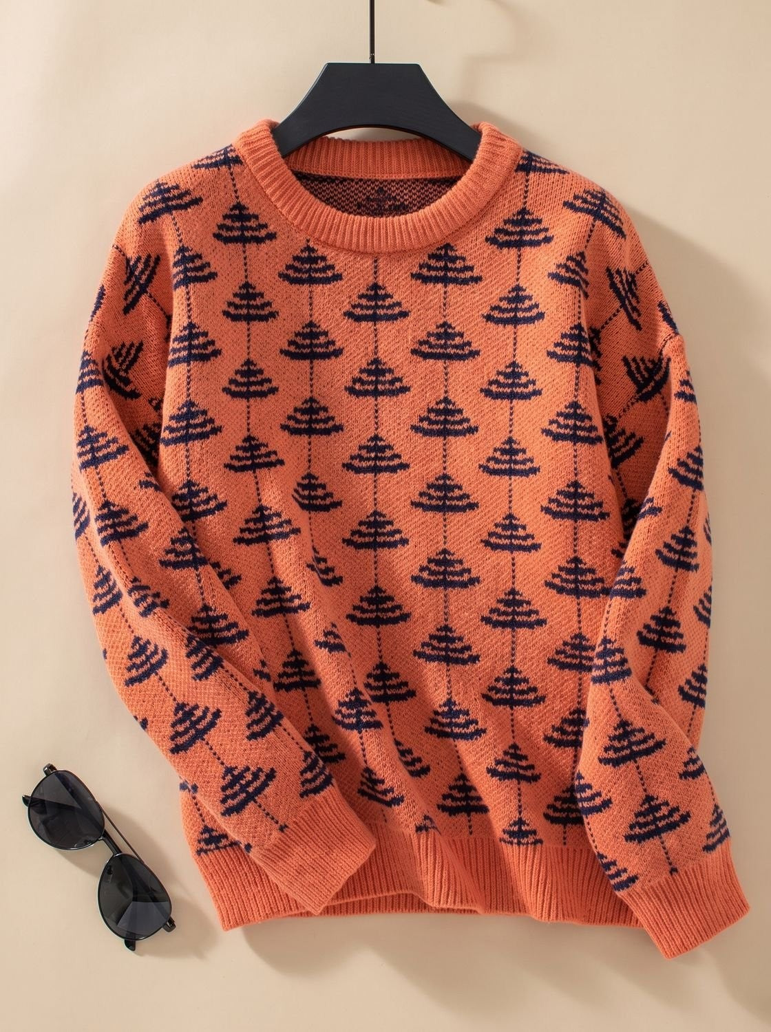 Lina | Pull de noël Femme Coupe Ample Motif Sapin Tricot Col Rond - Orange