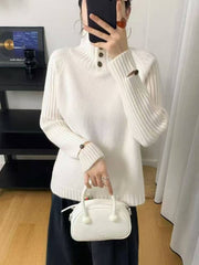 Lina | Pull Femme Col Roulé Côtelé Coupe Ample Manches Raglan - Blanc