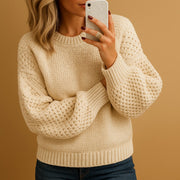 Lina | Pull pour Femme Coupe Ample Tricot Texturé Col Rond - Beige