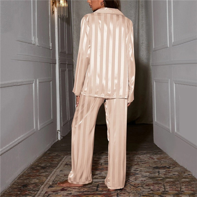 Louis | Pyjama Femme Satin Élastique Poche Poitrine Coupe Ample - Beige
