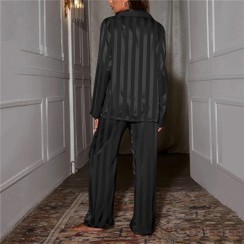 Louis | Pyjama Femme Satin Élastique Poche Poitrine Coupe Ample - Noir