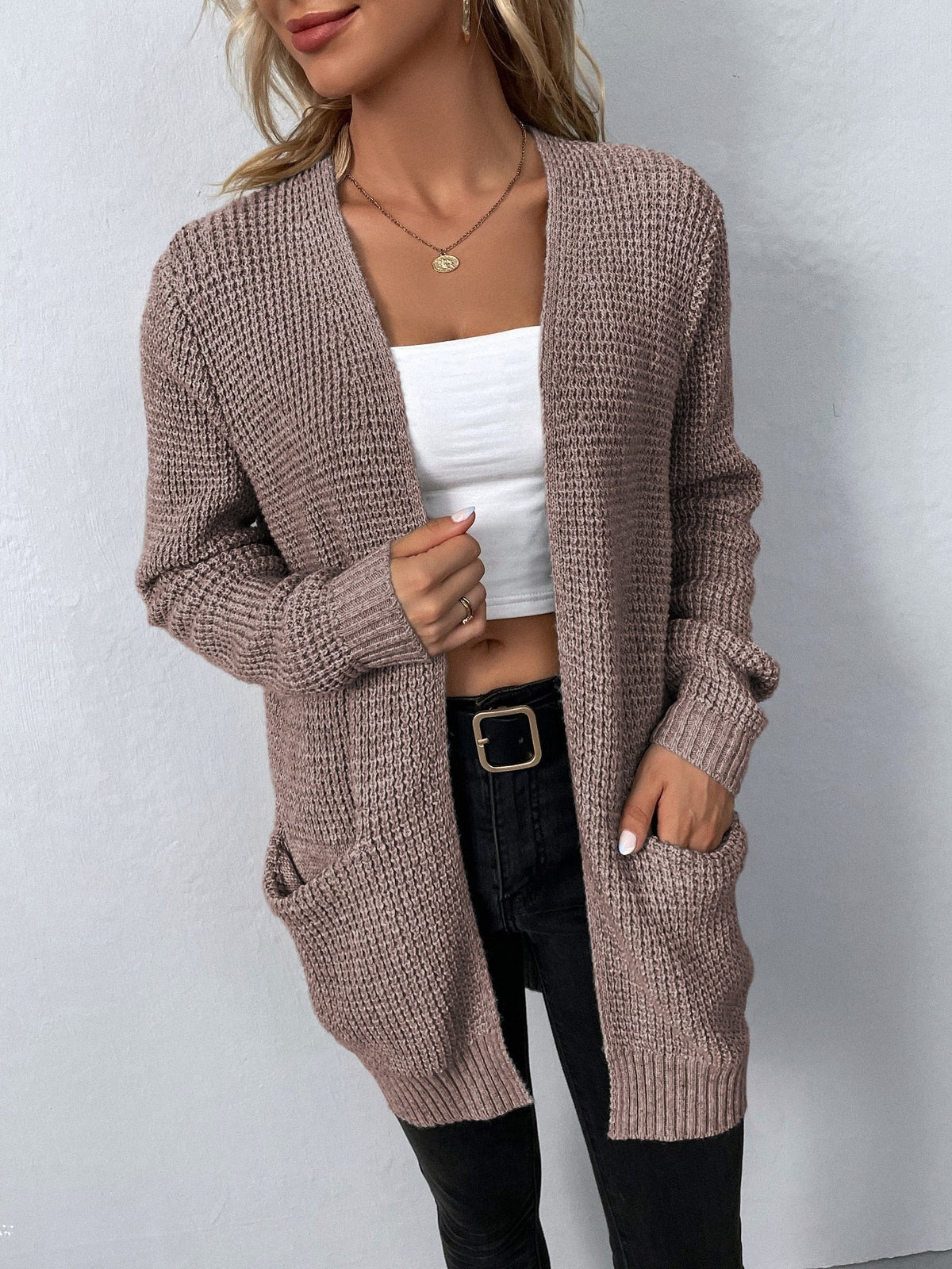 Louise | Cardigan pour Femme Manches Longues Ouverture Devant Tricot - Rose