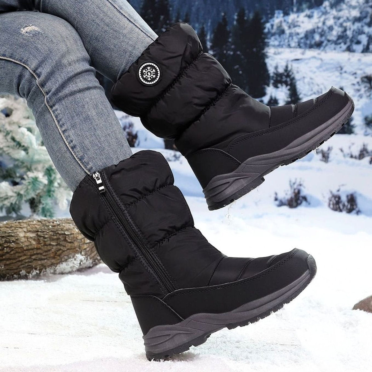 Louise | Dames Bottines Hiver Doublure Chaude Imperméable Semelle Antidérapante - Noir