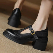 Louise | Escarpins pour Femme Bride T Talon Bloc Bout Rond - Noir
