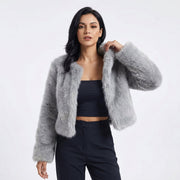 Louise | Gilet Court pour Femme Imitation Fourrure Douce Coupe Ample - Gris