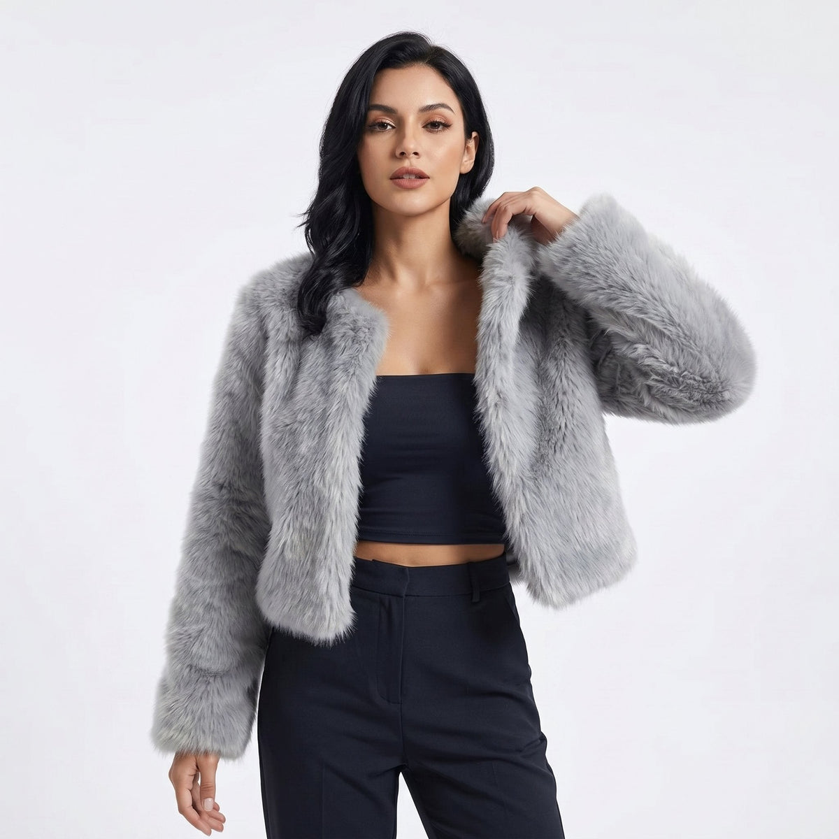 Louise | Gilet Court pour Femme Imitation Fourrure Douce Coupe Ample - Gris