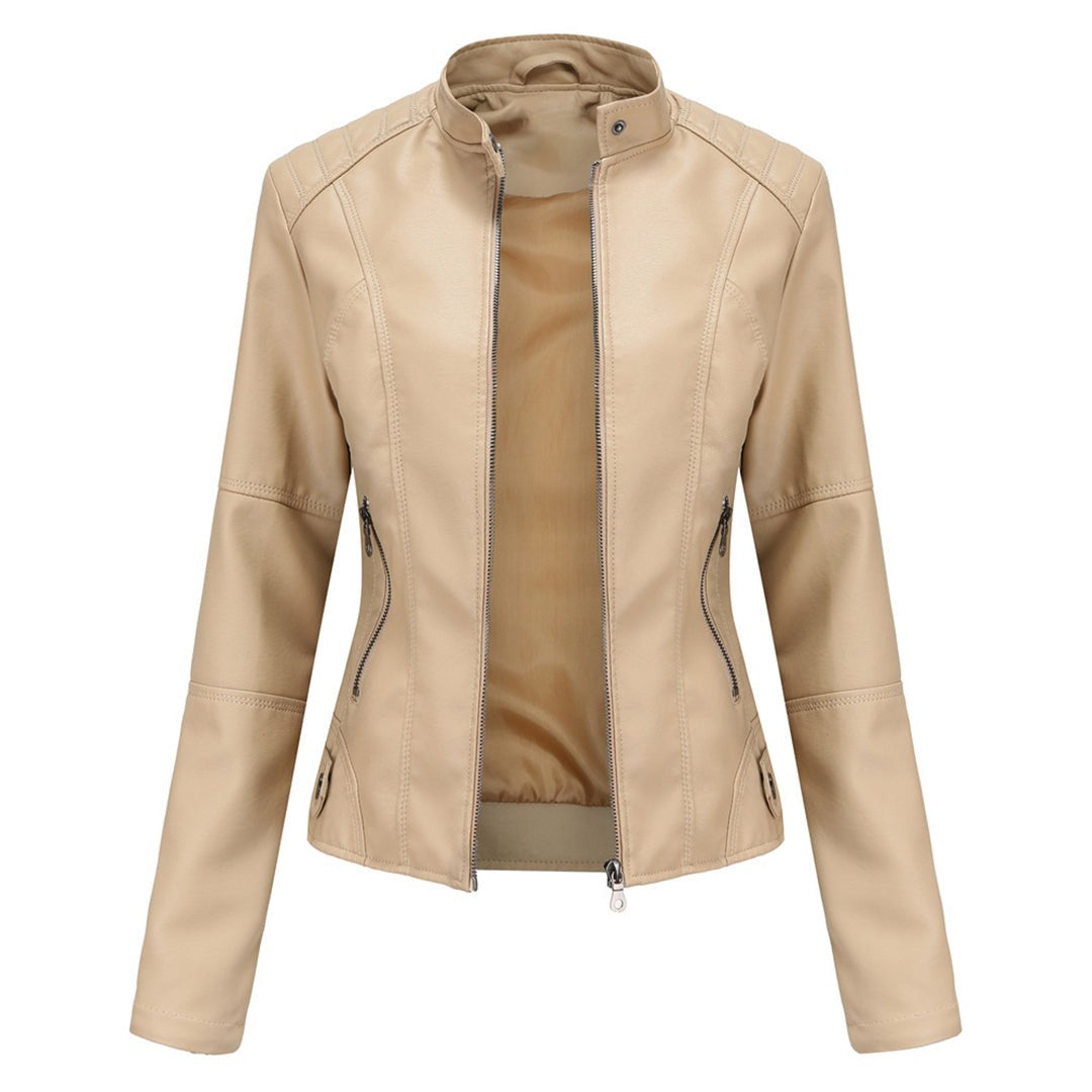 Louise | Veste Motard pour Femme Coupe Cintrée simili-cuir Fermeture Éclair - Abricot
