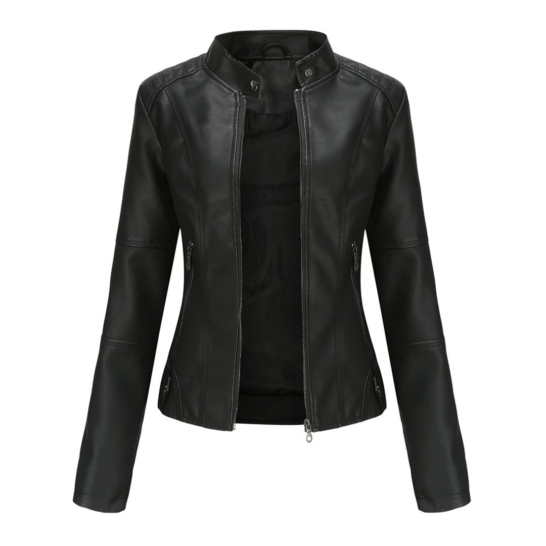 Louise | Veste Motard pour Femme Coupe Cintrée simili-cuir Fermeture Éclair - Noir