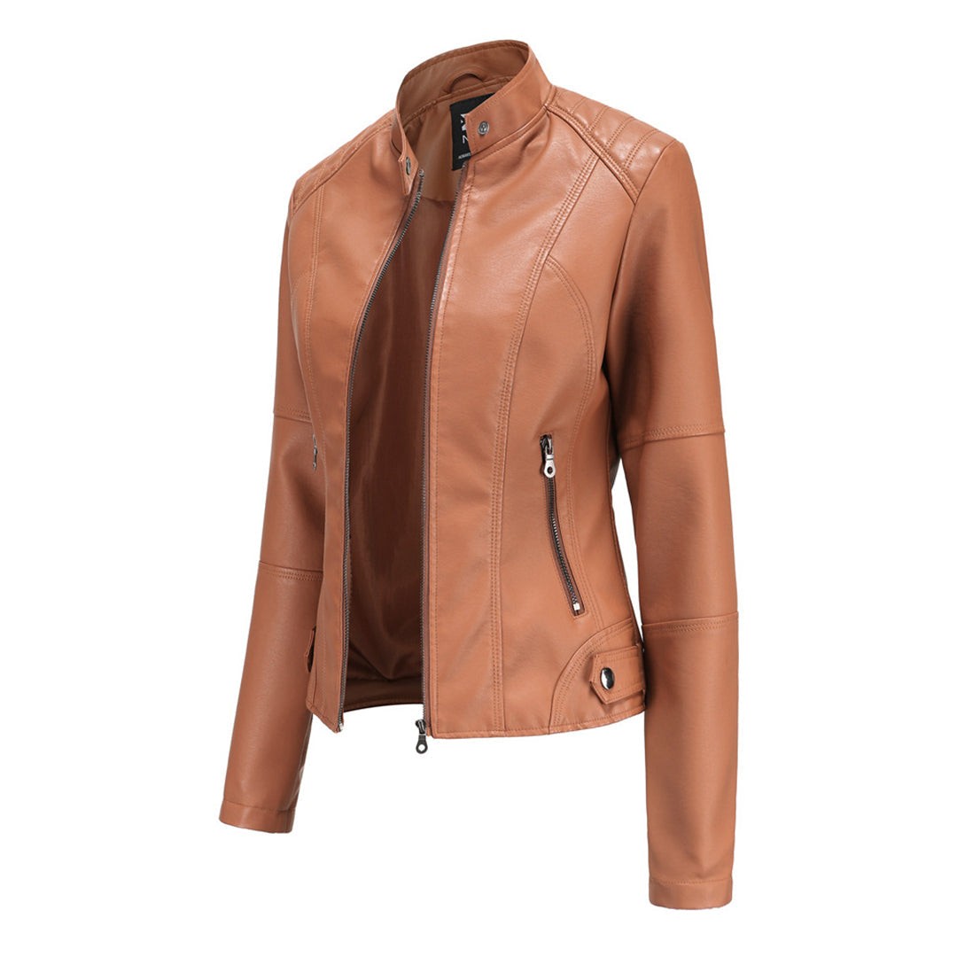 Louise | Veste Motard pour Femme Coupe Cintrée simili-cuir Fermeture Éclair - Noir