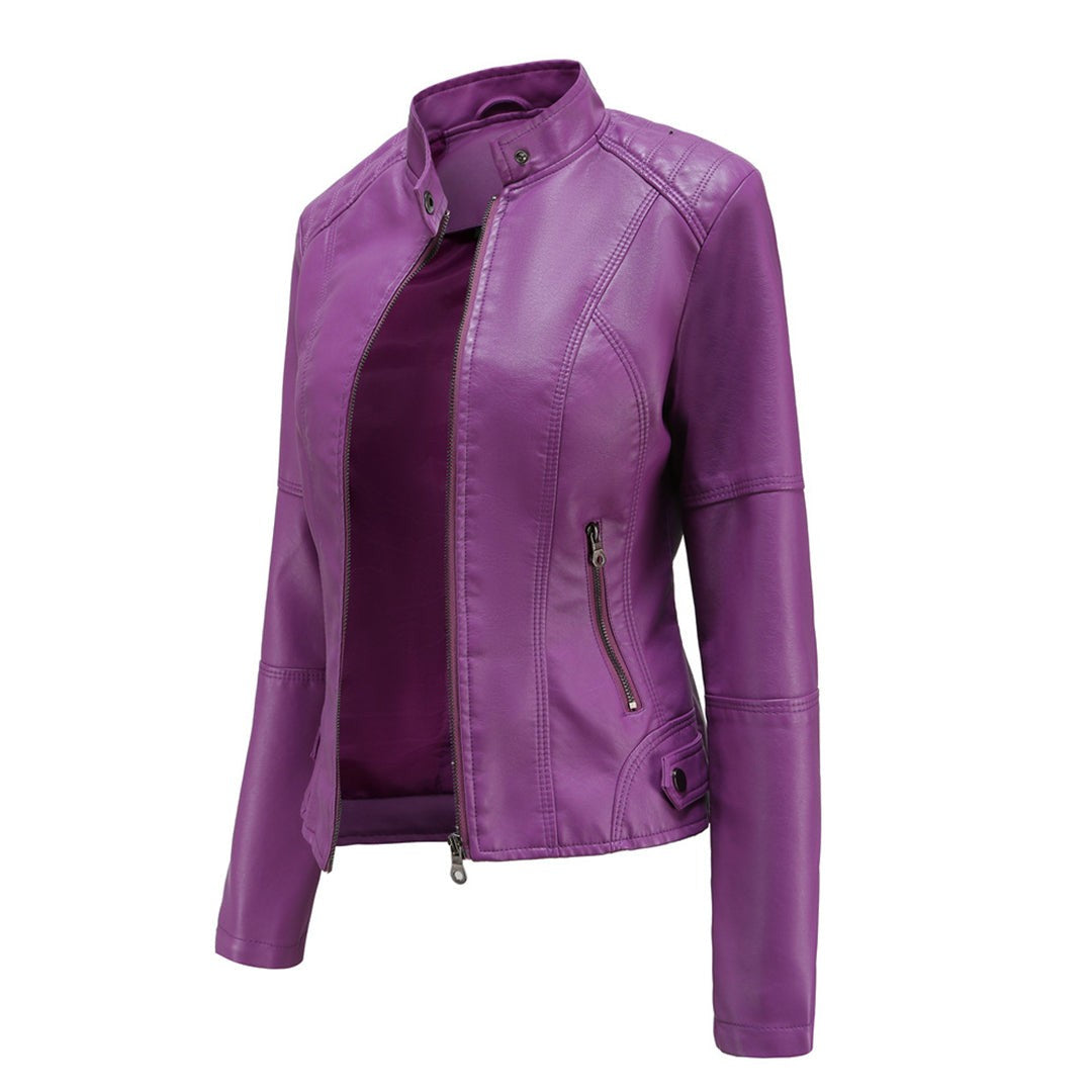 Louise | Veste Motard pour Femme Coupe Cintrée simili-cuir Fermeture Éclair - Noir