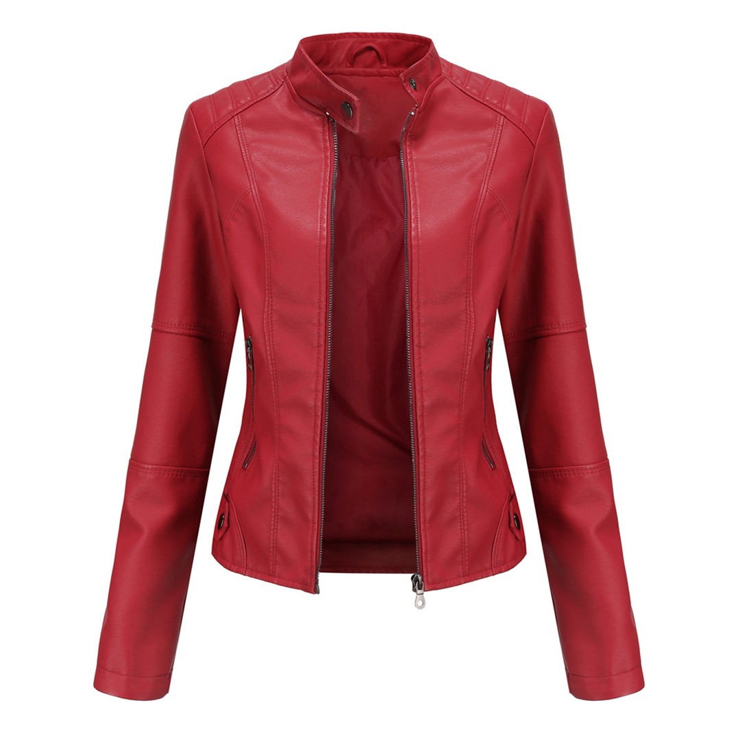 Louise | Veste Motard pour Femme Coupe Cintrée simili-cuir Fermeture Éclair - Rouge