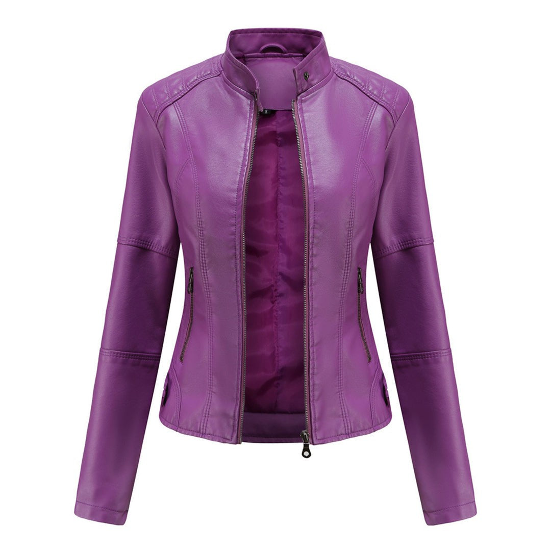 Louise | Veste Motard pour Femme Coupe Cintrée simili-cuir Fermeture Éclair - Violet