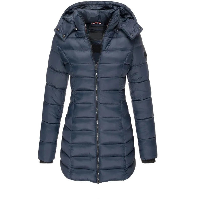 Lucas | Dames Doudoune Capuche Coupe Droite Rembourrage Thermique - Bleu Marine
