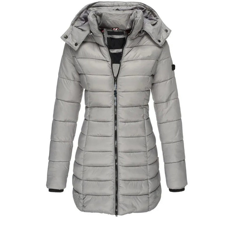 Lucas | Dames Doudoune Capuche Coupe Droite Rembourrage Thermique - Gris
