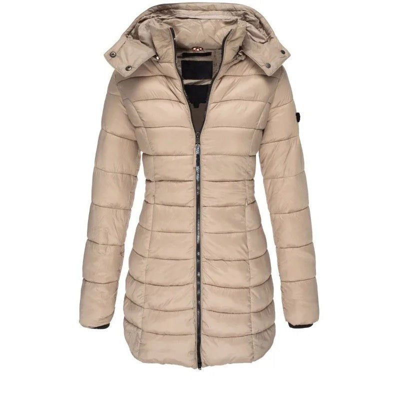 Lucas | Dames Doudoune Capuche Coupe Droite Rembourrage Thermique - Kaki