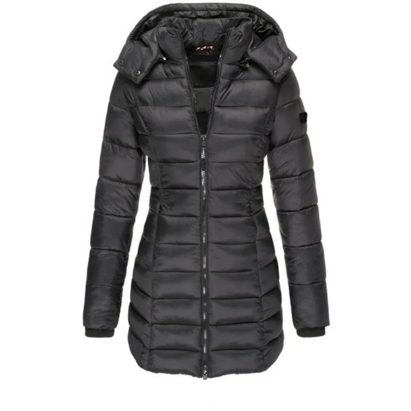 Lucas | Dames Doudoune Capuche Coupe Droite Rembourrage Thermique - Noir
