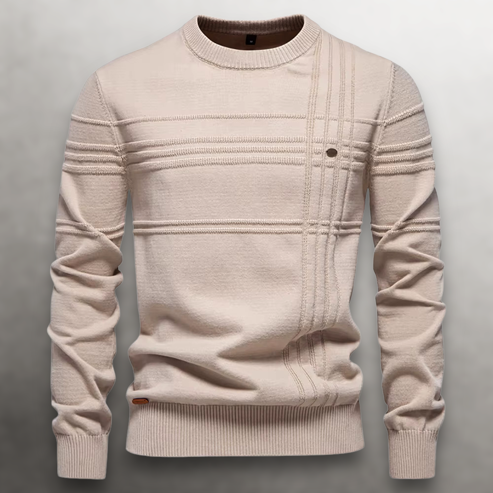 Lucas | Pull Homme Coupe Slim Tricot Motif Ton sur Ton Côtelé - Beige
