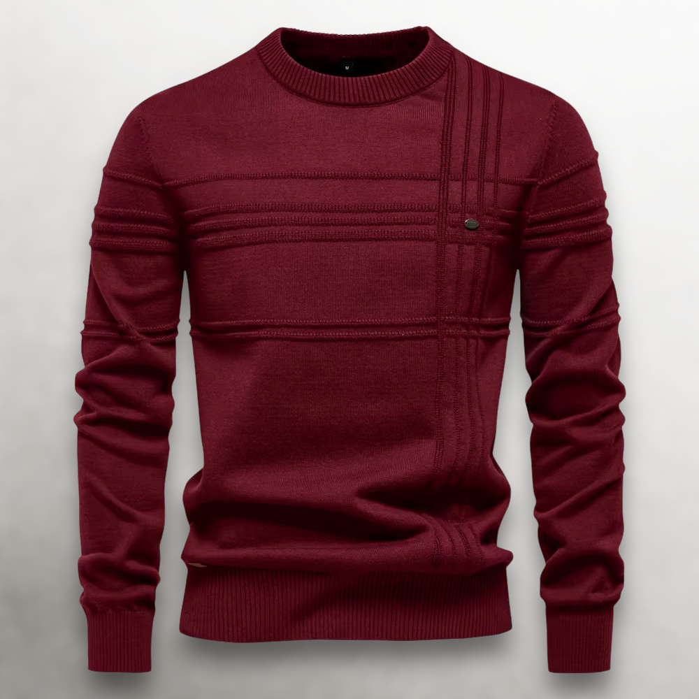 Lucas | Pull Homme Coupe Slim Tricot Motif Ton sur Ton Côtelé - Bordeaux