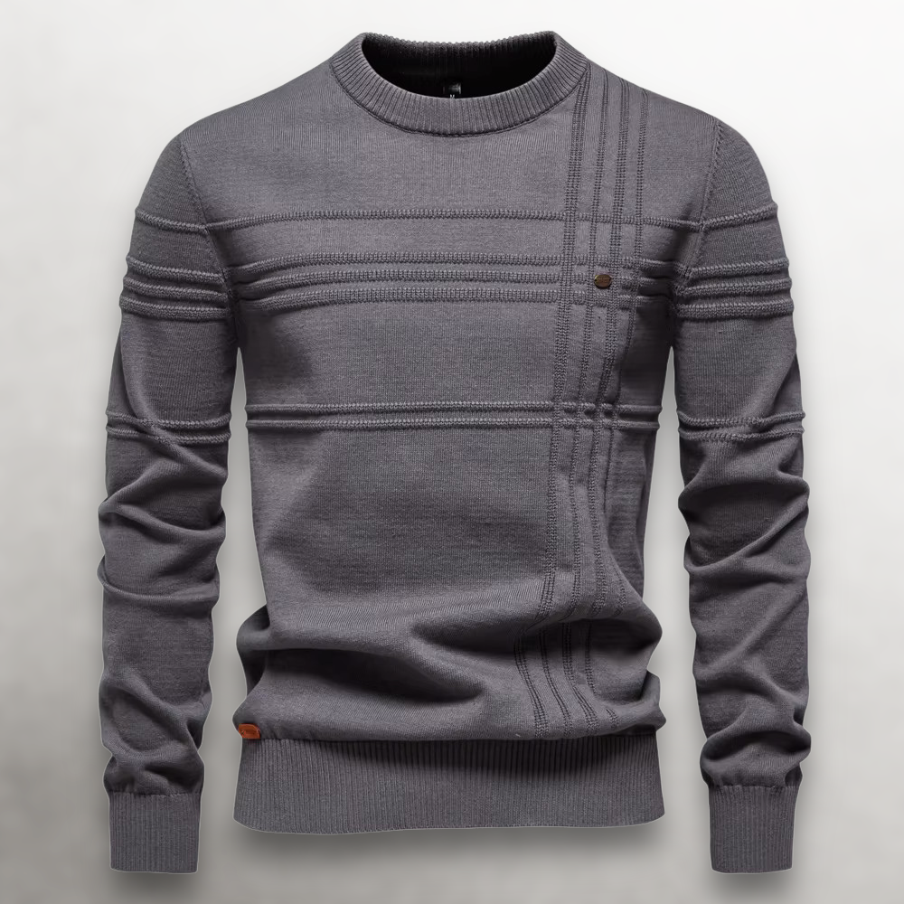 Lucas | Pull Homme Coupe Slim Tricot Motif Ton sur Ton Côtelé - Gris