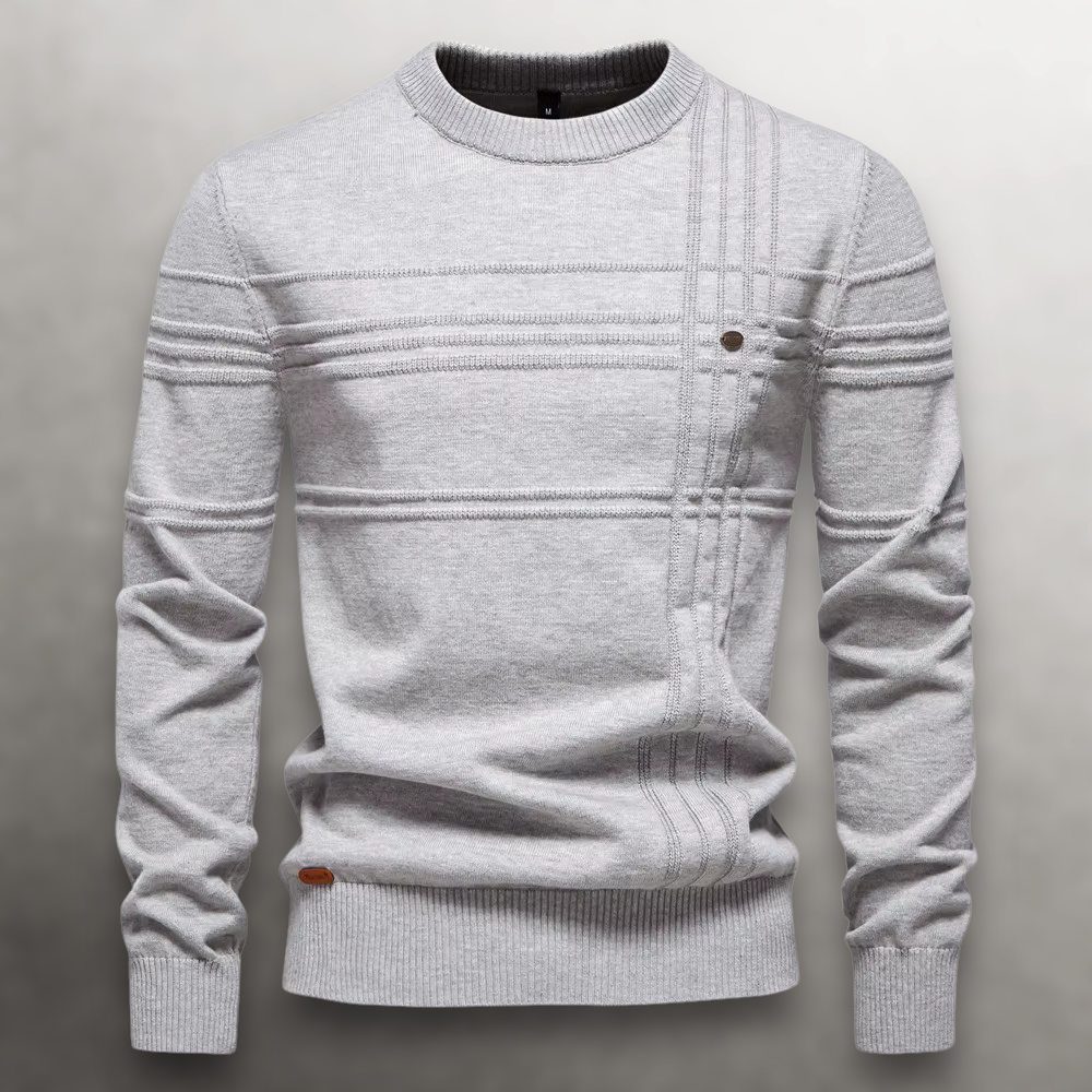 Lucas | Pull Homme Coupe Slim Tricot Motif Ton sur Ton Côtelé - Gris Clair