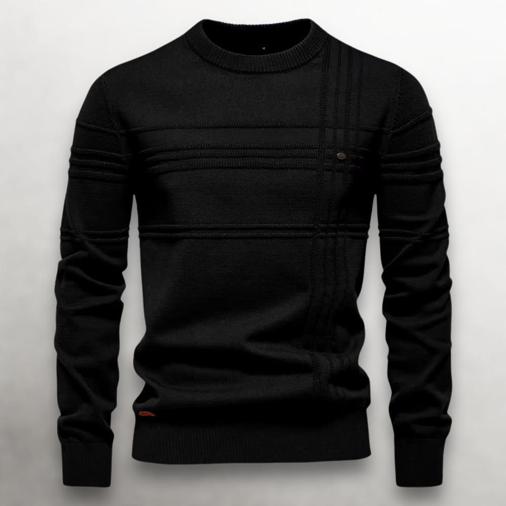 Lucas | Pull Homme Coupe Slim Tricot Motif Ton sur Ton Côtelé - Noir