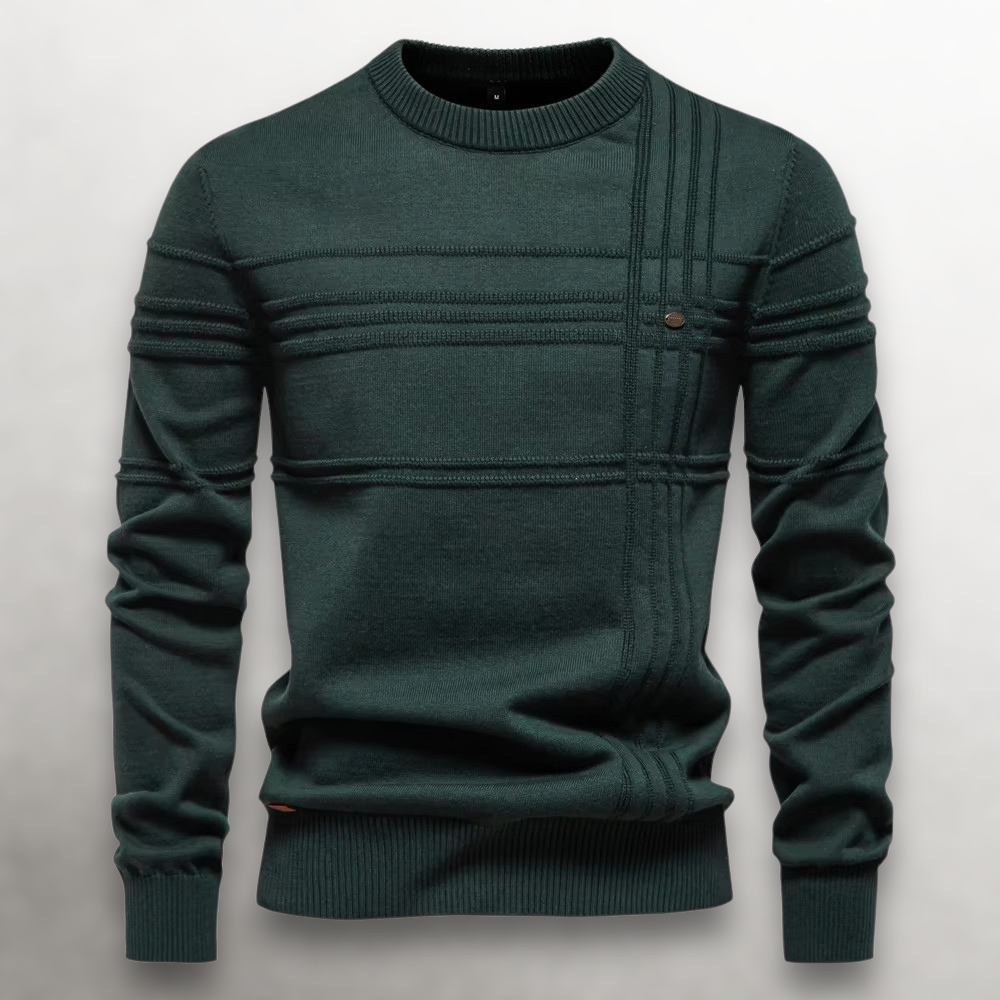 Lucas | Pull Homme Coupe Slim Tricot Motif Ton sur Ton Côtelé - Vert